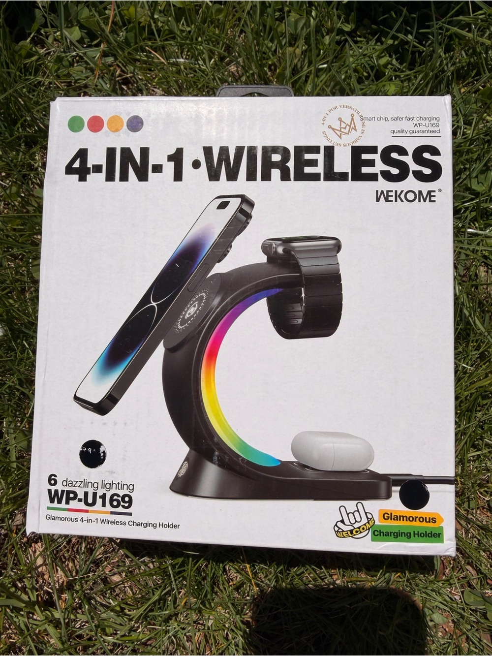 WEKOME 4-in-1 Wireless Charging Stand - Black with Rainbow Accent
